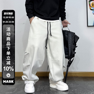 休闲运动直筒简约百搭长裤 男秋冬新款 潮 宽松抽绳加绒运动卫裤 美式