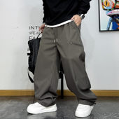 美式 男户外保暖宽松百搭抽绳阔腿垂感直筒休闲长裤 潮流加绒工装 裤