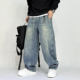 高街宽松直筒百搭抽绳弯刀休闲长裤 2026春夏潮流设计感牛仔裤 男士