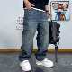 潮牌个性 宽松休闲直筒男裤 字母水洗青年百搭刮烂破洞牛仔裤 男春季