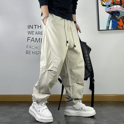 美式复古绣标拼接直筒休闲裤