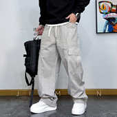 美式 潮 男2026春夏抽绳宽松直筒百搭休闲长裤 复古多口袋简约工装 裤