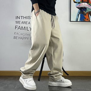 青年潮流纯色简约休闲男裤宽松抽绳垂感直筒裤春秋健身运动卫裤男