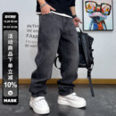 冬季 男宽松阔腿加厚直筒男裤 休闲 复古做旧水洗加绒微喇牛仔裤 美式