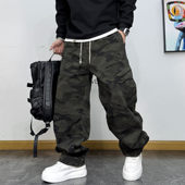 美式 男抽绳宽松直筒多口袋百搭休闲长裤 街头工装 风迷彩秋冬加绒裤