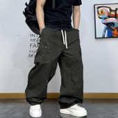 直筒弯刀阔腿裤 美式 男秋季 新款 街头高级感复古褶皱宽松工装 休闲裤