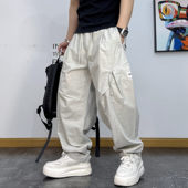 裤 美式 新款 宽松直筒简约百搭抽绳工装 潮牌褶皱大口袋休闲裤 男夏季