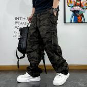 款 潮牌青年百搭休闲迷彩裤 加绒直筒裤 冬季 男宽松抽绳多口袋工装 裤