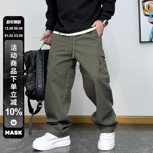 抽绳简约直筒阔腿裤 美式 男秋冬新款 裤 潮流大口袋休闲加绒百搭工装