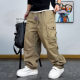 复古宽松抽绳阔腿直筒裤 春季 男纽扣装 美式 饰多口袋工装 男裤 休闲裤