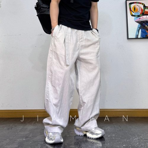 老钱风腰带解构弯刀阔腿工装裤男