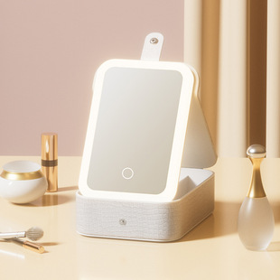 化妆品首饰一体收纳盒耳钉黄金项链儿童珠宝盒led美妆镜家用收纳