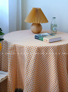 素时光家居 ins风橙色蓝色红色格子桌布野餐布棉麻桌布盖布背景布