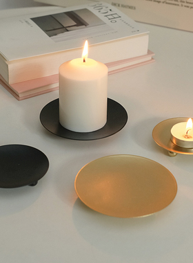 欧式复古铁艺烛台摆件首饰展示盘ins香薰蜡烛金属蜡烛台装饰托盘