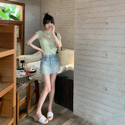 Bigking大金家复古水洗牛仔半身裙女夏烫钻裙裤高腰显瘦a字牛仔裙