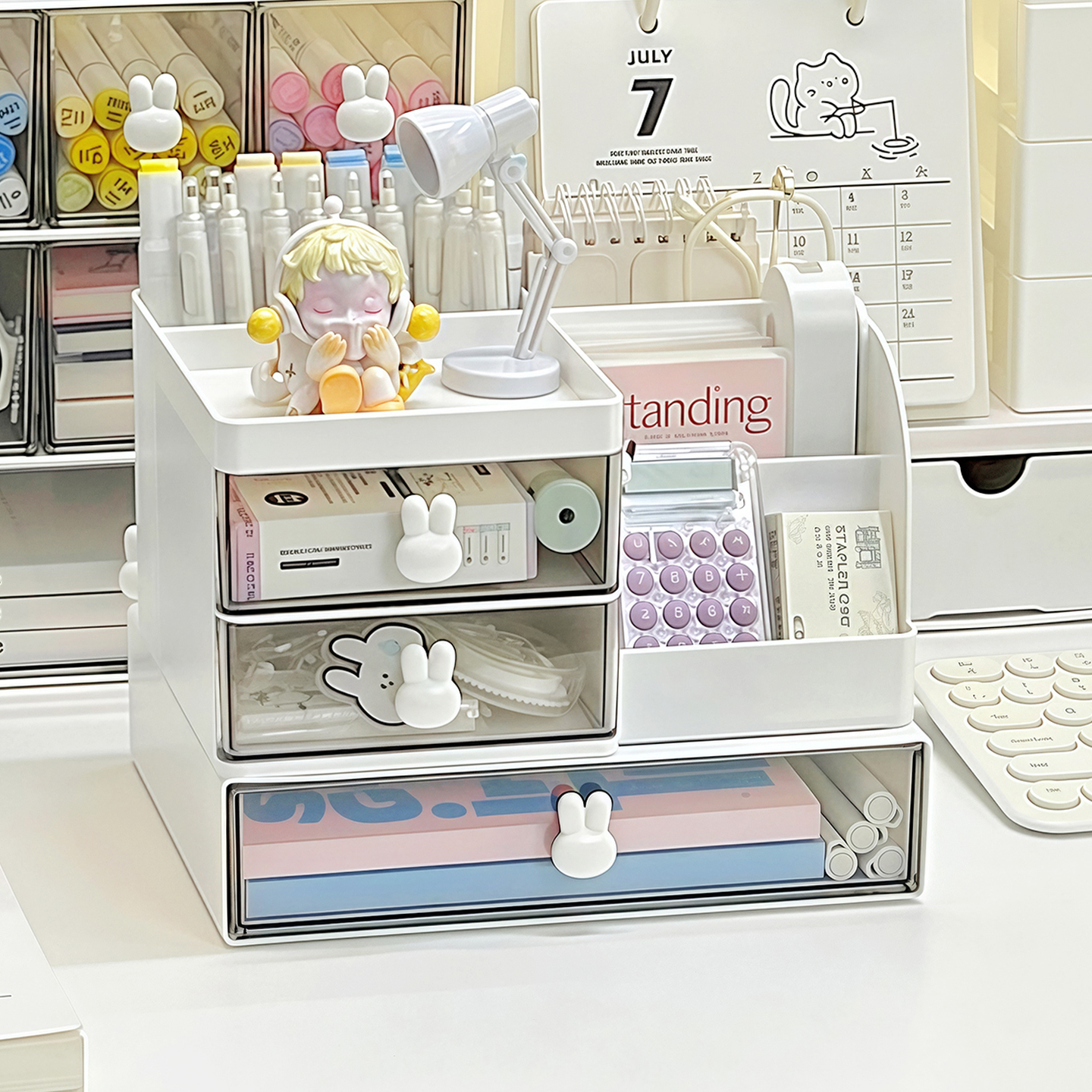 桌面收纳盒抽屉式学生办公室工位置物架大容量笔筒书桌文具整理盒