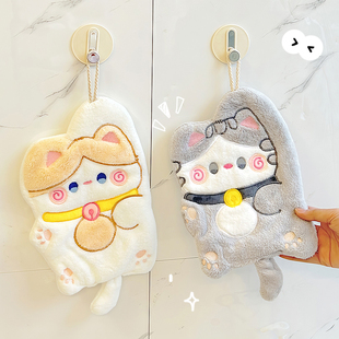 擦手巾挂式可爱厨房卫生间吸水速干加厚珊瑚绒卡通毛巾儿童干手帕