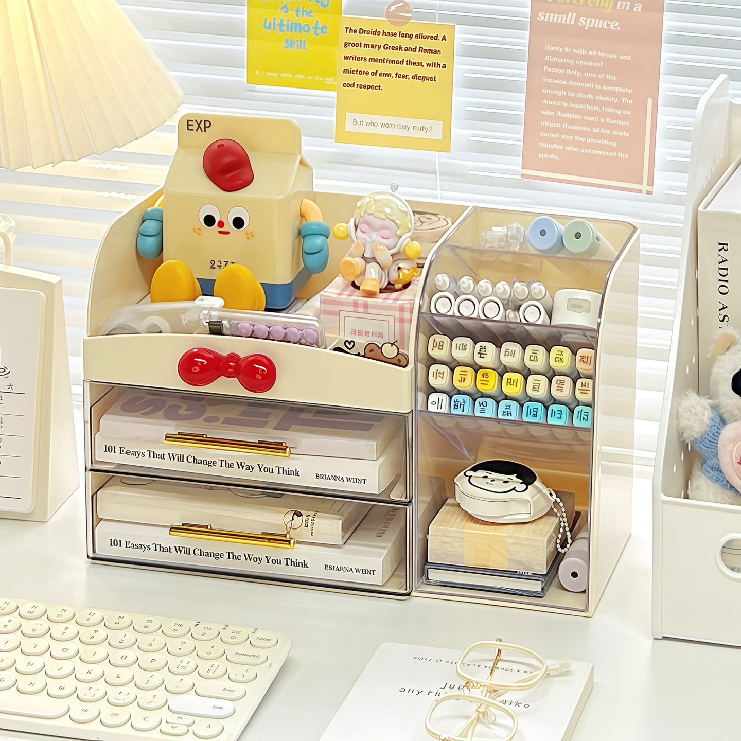 桌面收纳盒学生文具抽屉式整理盒大容量办公室书桌书本置物架笔筒