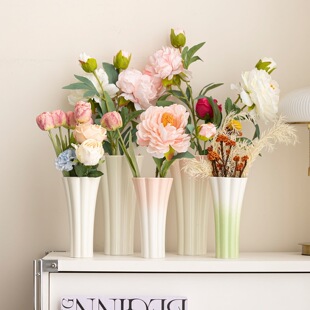 简约高温陶瓷花瓶渐变粉创意摆件花器可水养鲜切花大飞燕玫瑰牡丹