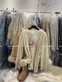 宽松显瘦百搭圆领印花加绒开衩长袖 MH家 2025秋冬韩版 T恤女上衣