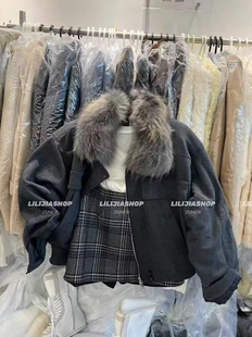 百搭宽松真毛领短款 MH家 时尚 韩版 夹棉外套女潮 2025秋冬新款