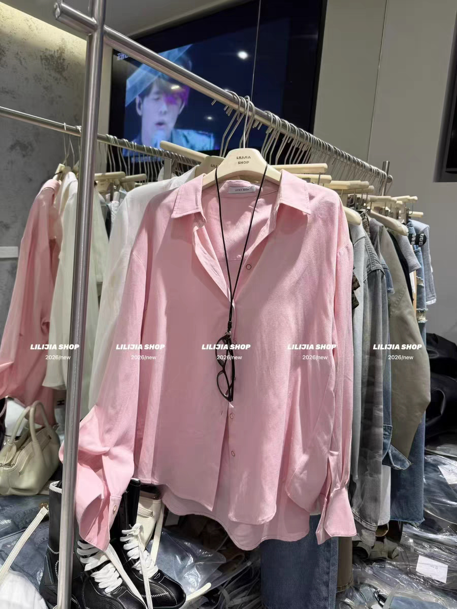 MH家 2026新款韩版时尚百搭显瘦高级感气质糖果色衬衫女配挂件