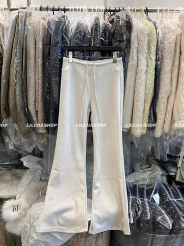 MH家 2025秋冬韩版时尚百搭宽松显瘦高腰抽绳微喇加厚休闲裤女