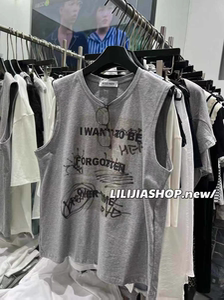 MH家 2025夏季新款韩版时尚百搭显瘦宽松无袖字母印花百搭T恤