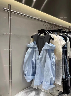 MH家 露肩衬衫女2025春夏新款设计感长袖中长款休闲显瘦上衣