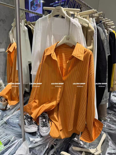 衬衫 女宽松慵懒风防晒外穿上衣 2026春气质竖条纹翻领长袖 MH家