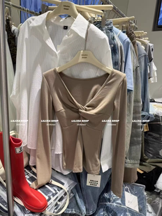 T恤女纽结打底衫 MH家 百搭显瘦V领长袖 时尚 辣妹上衣 2026春韩版