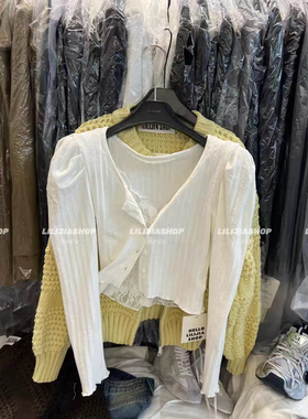 MB家 韩国东大门2025秋季新款韩版时尚百搭显瘦蕾丝拼接垫肩T恤