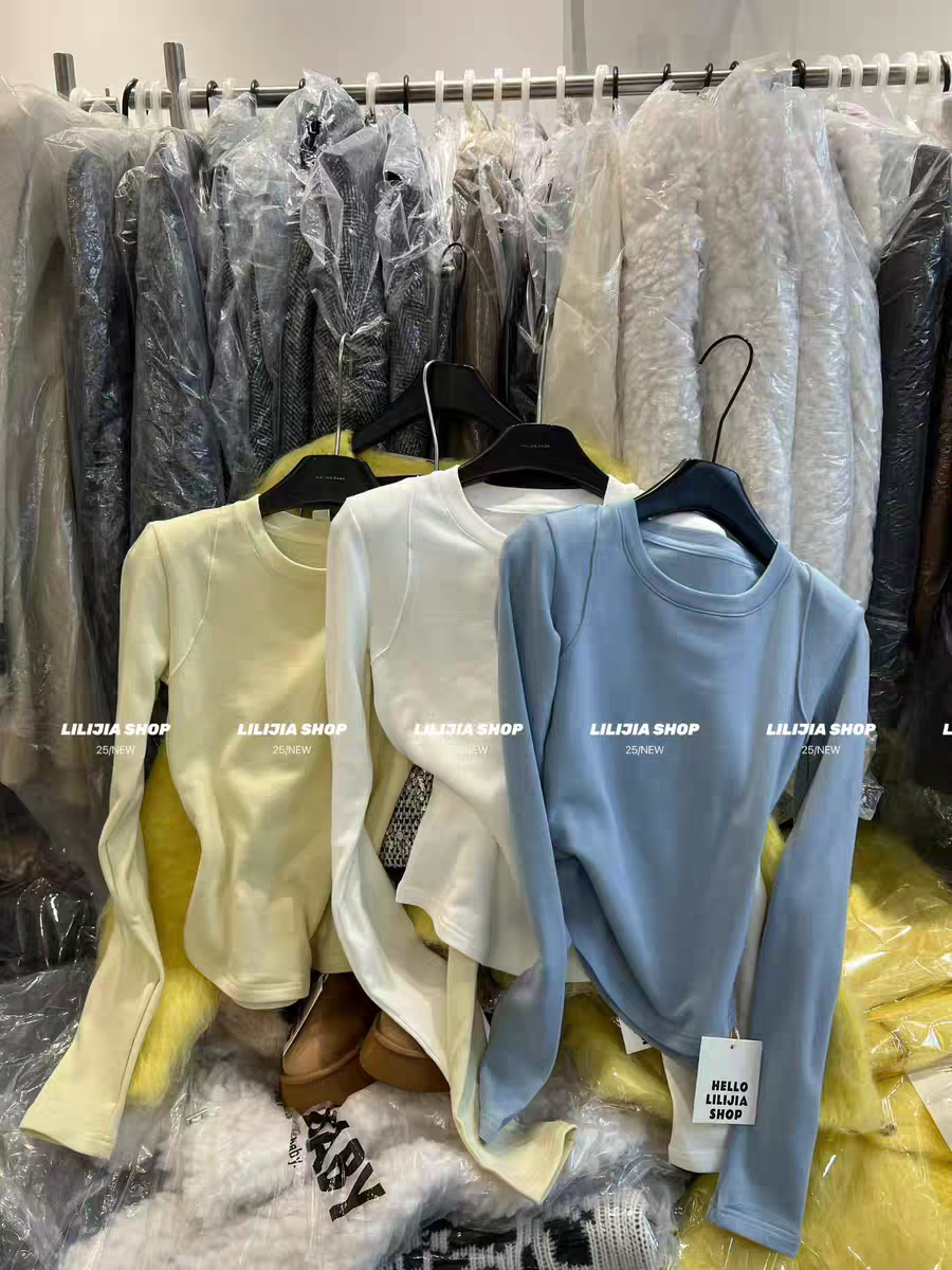 MH家 2025冬季韩版设计感宽松显瘦百搭圆领长袖加厚T恤上衣女