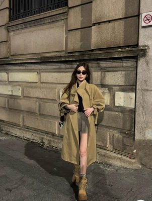 MH家 风衣女中长款2025秋季韩系高级廓形气质百搭长款大衣外套