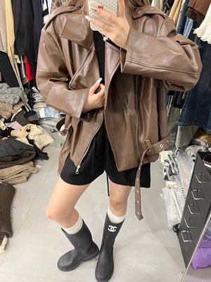 MH家 美式复古皮衣外套女秋季2025新款设计感百搭短款机车夹克