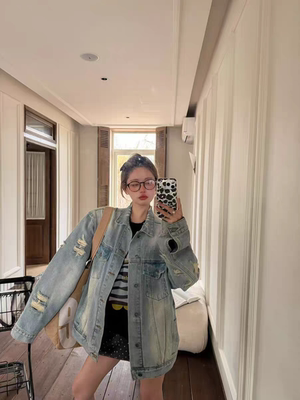 MH家 2026春季新款韩版时尚百搭显瘦破洞牛仔外套女宽松上衣