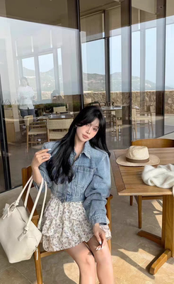 MH家 短款牛仔外套2026春季小个子辣妹高街设计感拉链时尚上衣