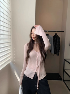 百搭显瘦纯欲风挂脖系带针织开衫 MH家 时尚 韩版 上衣女 2026新款