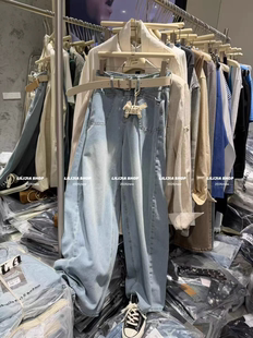 百搭显瘦高腰浅蓝色腰带阔腿牛仔裤 MH家 时尚 韩版 女 2026春新款