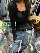 蝴蝶结装 饰打底衫 上衣女秋冬新款 MH家 设计感内搭加绒长袖 t恤女