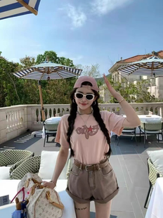 时尚 韩版 百搭显瘦圆领印花短袖 T恤女修身 MH家 打底衫 2026新款