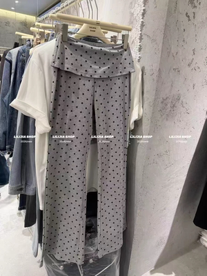 MH家 波点休闲裤女宽松慵懒风直筒裤拖地裤显瘦高腰微喇裤潮