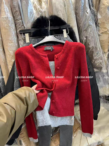 MH家 2025冬季新款时尚百搭宽松显瘦圆领假两件针织开衫外套女