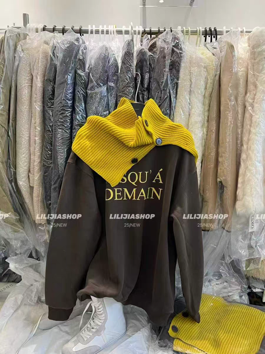 MH家 2025冬韩版时尚百搭字母印花加绒宽松显瘦卫衣配毛线围脖