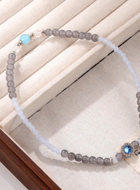 灰月光海蓝宝双圈手链女款舒缓情绪小众设计闺蜜手串古风
