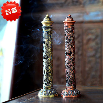 铜合金 心经 龙凤呈祥线香插立香炉古铜沉香檀香熏家用 室内 薰香