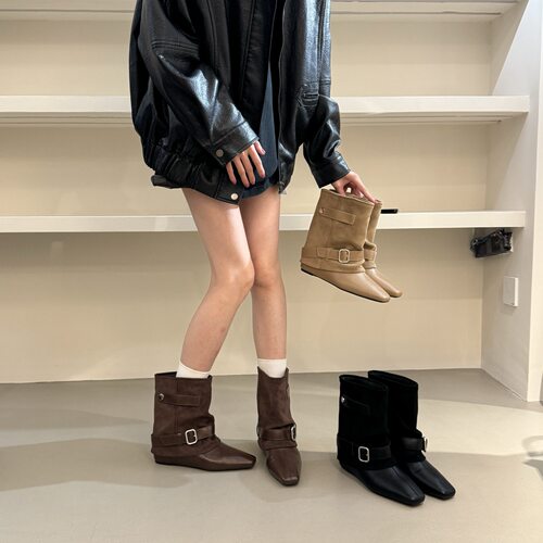 秋季复古方头内增高骑士靴女