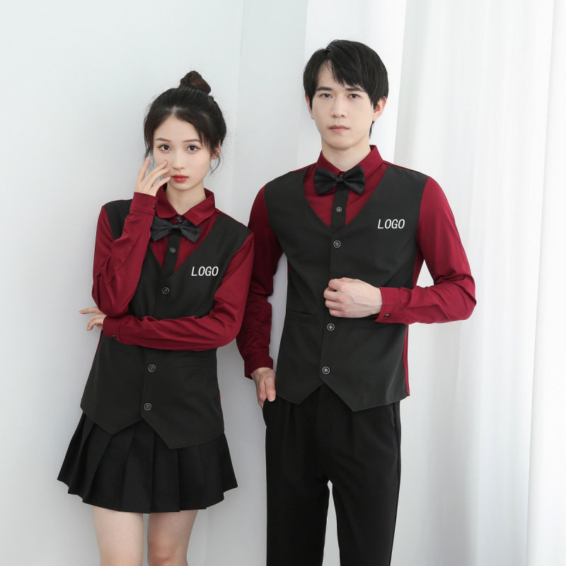 发型师KTV夜场少爷服男女马甲式衬衫酒吧夜总会服务logo定制服装