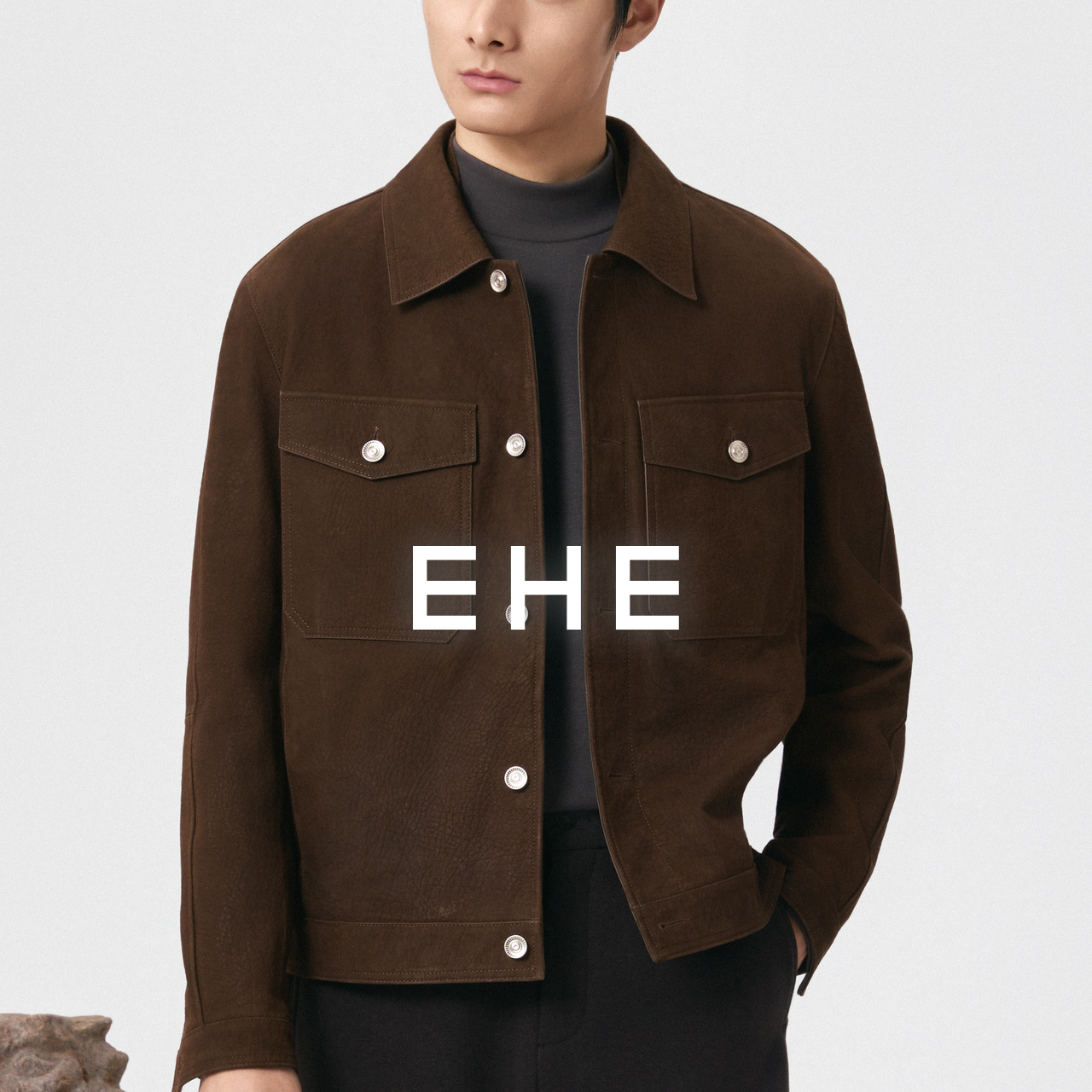 EHE男装优质绵羊真皮仿牛仔休闲夹克翻领短款皮衣男2025秋冬新款