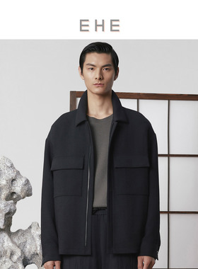 EHE男装 秋季新款日本进口SY皱感纱休闲通勤翻领夹克外套男